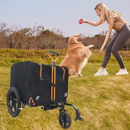 Faltbarer Haustier-Jogging-Kinderwagen, Hundetransporter, Fahrradanhänger, Haustier-Hunde-/Katzen-Fahrradanhänger, Orange und Schwarz – Ideal für kleine Haustiere