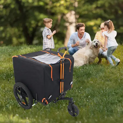 Faltbarer Haustier-Jogging-Kinderwagen, Hundetransporter, Fahrradanhänger, Haustier-Hunde-/Katzen-Fahrradanhänger, Orange und Schwarz – Ideal für kleine Haustiere